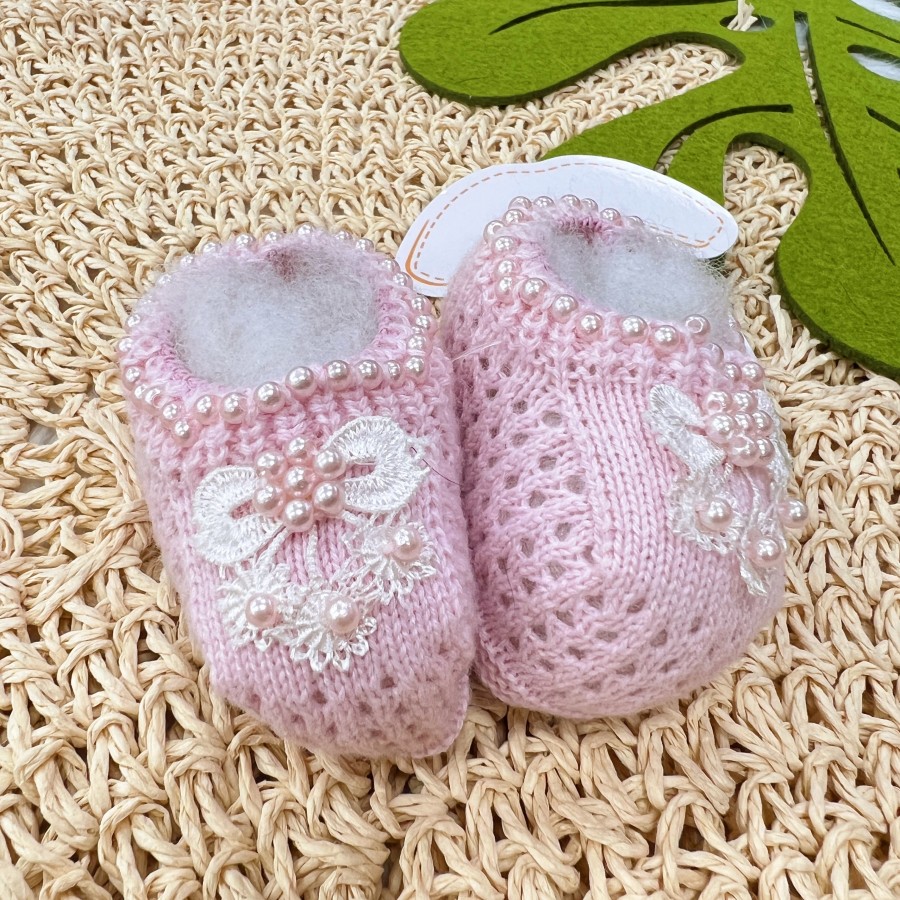  Sapatinho/sapatilha de linha Laço Renda Rosa